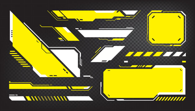Modern yellow and white futuristic UI elements on dark background