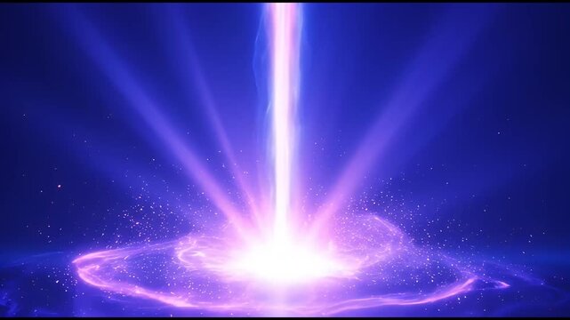 Vertical Blue Energy Beam Striking Floor with Purple Light Wave Effect