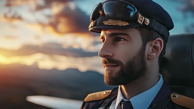 the pilot on the background of the plane. Selective focus