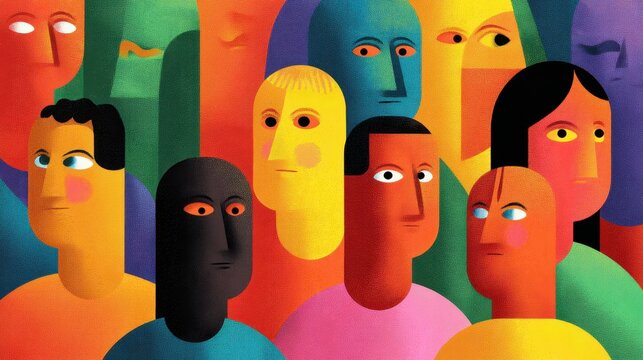 Colorful Abstract Illustration of Diverse Faces Celebrating Unity and Expression in a Vibrant Style