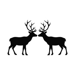 Two Deer Stags Silhouettes Facing Each Other in Nature Wildlife Concept
