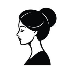 &nbsp;Elegant Female Profile Silhouette with Classic Bun Hairstyle side view for Beauty Logo
