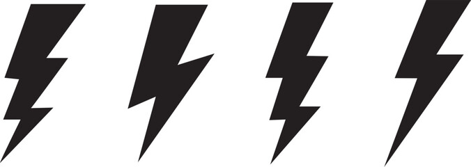 Four black lightning bolt icons on a white background