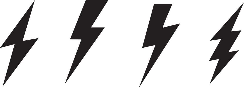 Four black lightning bolt icons on a white background