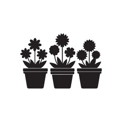 Black Three Flower pot silhouette vector illustration