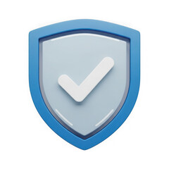 Blue shield icon with white checkmark on transparent background