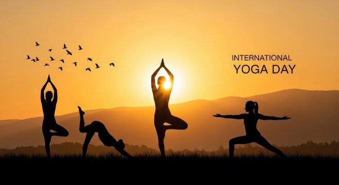 Serene yoga silhouettes at sunset
