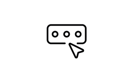 Simple black icon of a cursor clicking on a chat bubble.