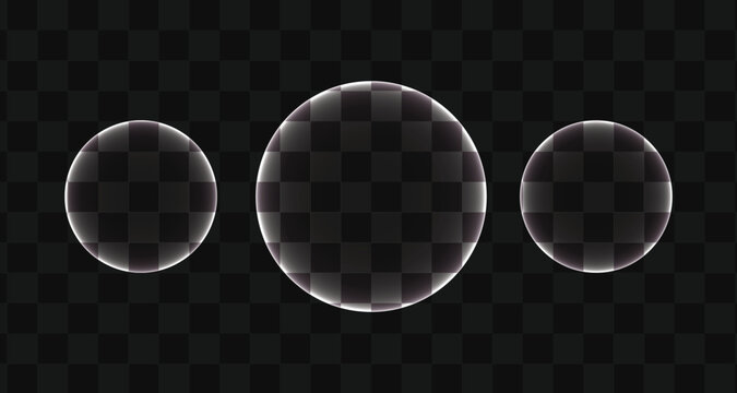 Glowing light effect on transparent ovals with shimmering edges and dark background
