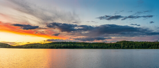 Hallangen lake panorama at sunset. Kalmar region. Sweden © Pawel Pajor