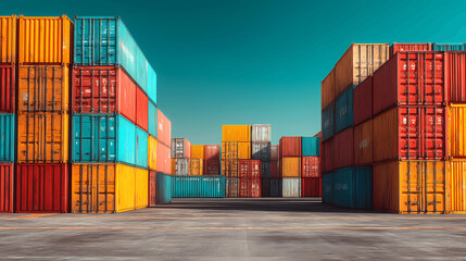 Fototapeta premium Stacked Shipping Containers in Harbor