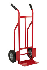 Red Hand Truck Dolly for Logistics and Warehouse Moving Equipment, Industrial Sack Barrow, isolated on transparent background