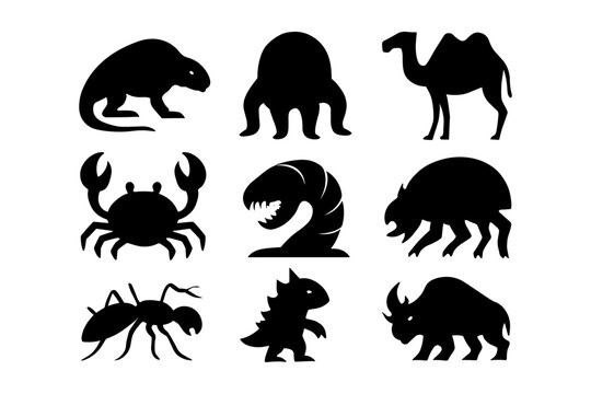 Animal silhouettes collection: diverse creatures in bold black outlines