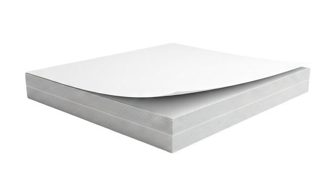Stack of blank white paper sheets with one sheet bent