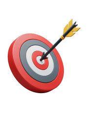 3d illustration of a dartboard with an arrow hitting the bullseye center isolated on transparent background