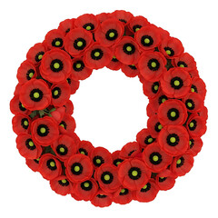 Red poppy wreath for decoration with floral arrangement isolated on a transparent background