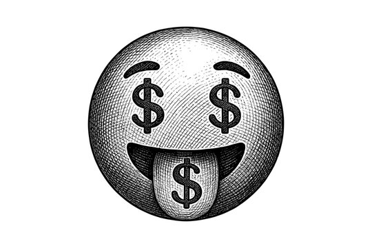 Money face emoji with engraved style and dollar sign eyes and tongue
