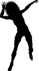 Black silhouette of a warrior zombie woman with outstretched, clawed hands against a white background. Perfect for Halloween, horror themes, or spooky graphic design projects.