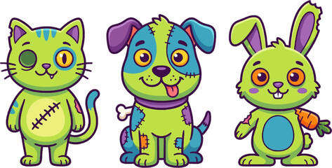 Naklejka premium Halloween Zombie Animals Vector Illustration Set
