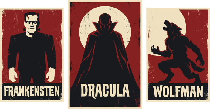 Retro Halloween Monster Movie Posters Vector