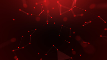 Futuristic background featuring a deep red cybernetic network. Blurred dots and glowing lines create a dynamic constellation effect, symbolizing global technology and digital connectivity. © agratitudesign