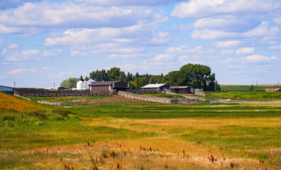 Rural farm landscape in the Canadian Prairie of Alberta, Canada