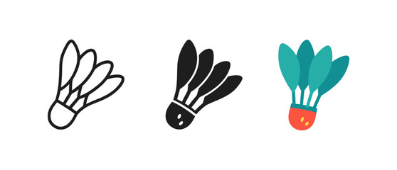 Fototapeta premium Minimalist badminton shuttlecocks in outline, solid, and colorful styles