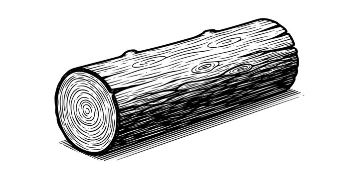 Vintage Engraving Style Pine Wood Log, Detailed Woodcut Timber Vector Illustration