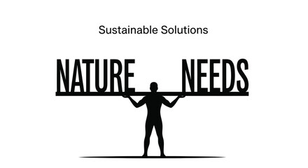 Sustainable solutions graphic with person holding nature needs beam for environmental protection