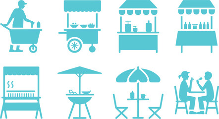 Obraz premium Collection of various food and drink vendor icons in green color