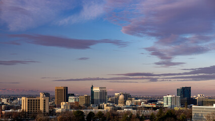 Fototapeta premium Winter sunrise over the skyline of Boise Idaho
