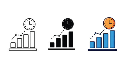 Obraz premium Time management growth chart flat design vector illustration - Vector icon Set - Stickers and Clipart - PNG and SVG Icon collection - Lineal icons - logo template
