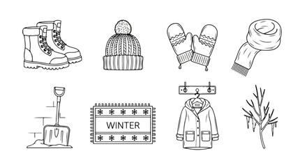 Fototapeta premium A collection of winter items and activities for the season Vector