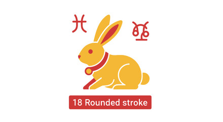 Fototapeta premium Chinese Zodiac Rabbit Symbol, Year of the Rabbit, Astrology Icon, Red and Yellow