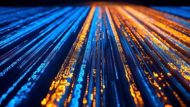 Digital data streams in blue and orange