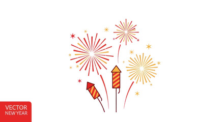 Colorful Fireworks Display on White Background, Celebration Vector Art © ampuh