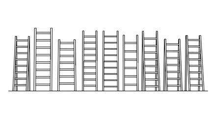 A row of identical ladders leaning against a wall in a straight line Vector © Runa