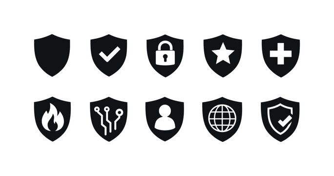Security, protection silhouette icon set. Lock, shield, privacy icons silhouette collection