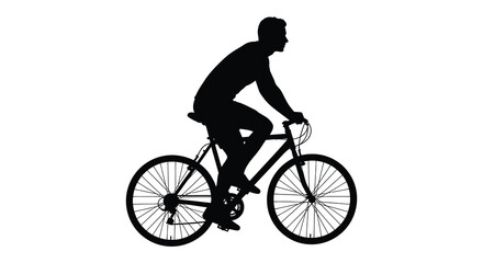 Obraz premium A black silhouette depicts a cyclist riding a road bike showcasing dynamic movement and athletic posture against a stark white background