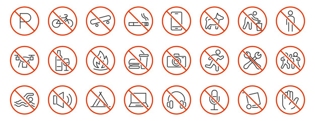 Prohibition & No Symbols Line Icon Set © Kovalova Ivanna