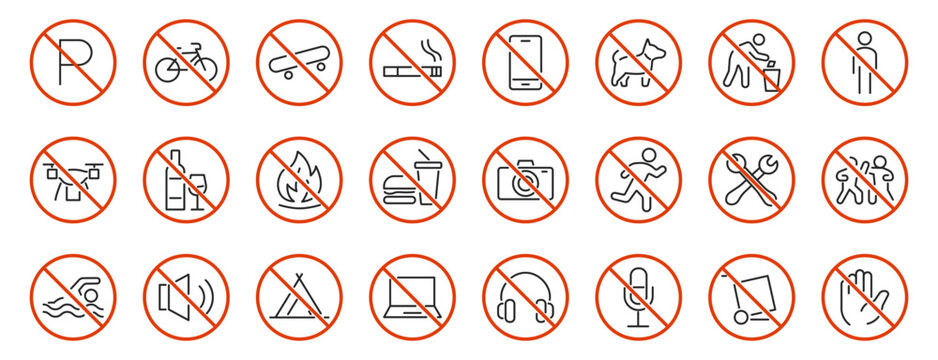 Prohibition & No Symbols Line Icon Set