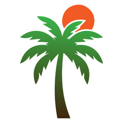 Palm Tree Silhouette Vector, Tropical Beach Coconut Tree Illustration, Summer Island Nature Logo, Exotic Paradise Palm Clipart, Black Palm Tree Icon Isolated on White Background