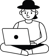 Fototapeta premium Digital nomad with Laptop illustration.