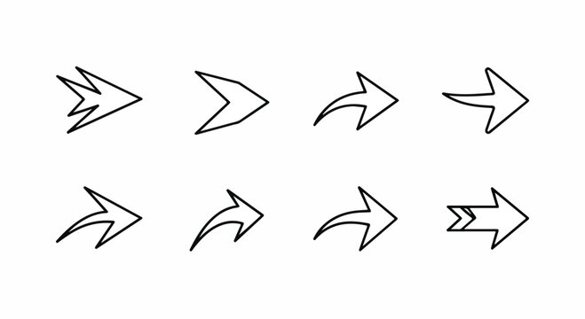 A collection of eight different arrow designs showcasing various styles and orientations Vector