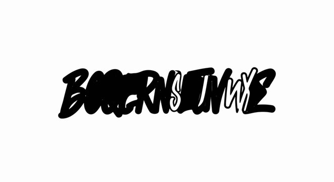 Black graffiti style text on a white background