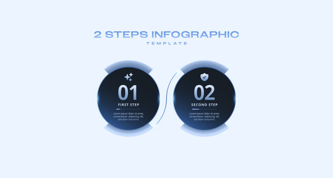 Light Blue Tech Infographic Template with Icons and Gradient Diagram, 2 Step Vector Workflow Layout for Presentations, Banners, Flowcharts, Business Reports, UI Design Assets, Modern Digital Style Pac