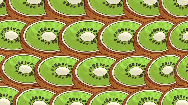 Green seamless pattern vector illustration featuring fresh kiwi fruit slices and leaves for a nature-inspired wallpaper texture design.