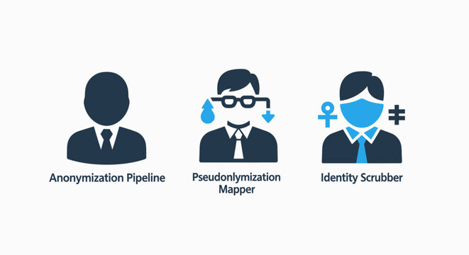 Data Privacy Icons: Anonymization Pipeline, Pseudonymization Mapper, and Identity Scrubber for Secure Information Management
