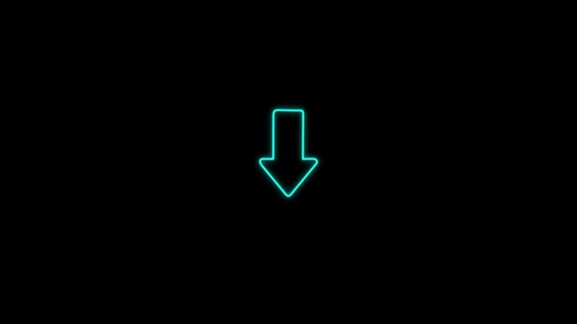 A glowing arrow icon pointing graphic animation on a black background. Minimal outline arrow symbol with bright light effect looping direction concept animated in transparent background.
