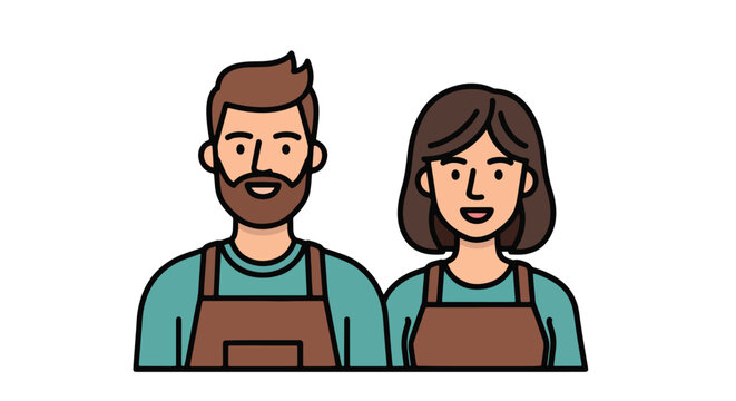 Chef couple cooking vector flat design illustration - Vector icon Set - Stickers and Clipart - PNG and SVG Icon collection - Lineal icons - logo template